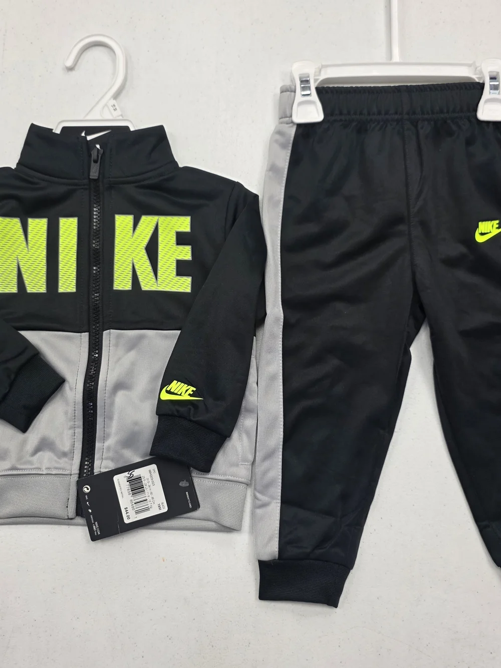 Nike Kids' Black & Gray Jogger Set with Neon Yellow Logo - Picture 1 of 4